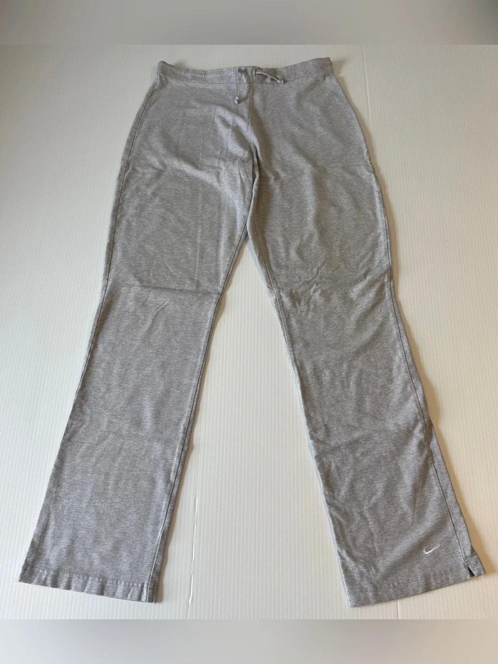 Nike Vintage Y2K Gray Cotton Yoga Pants Flare Open Hem Swoosh Athleisure Medium